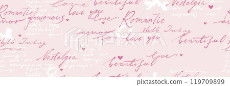 Love pink seamless pattern, vector romantic handwriting scribble texture vintage Valentine Day print 119709899