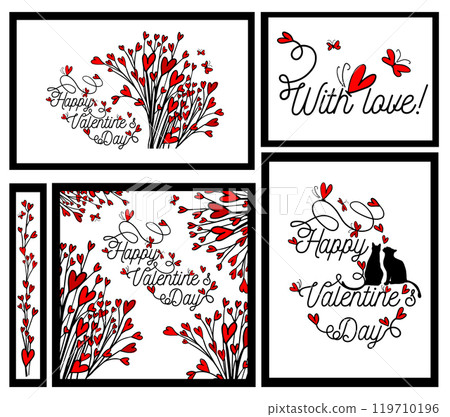 Set of postcards Happy Valentine's Day. hand drawn. Not AI, Vector illustration 119710196