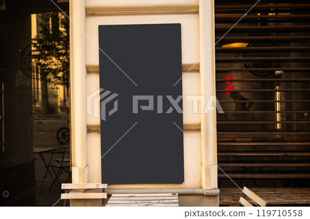 Outdoor mockup city light mall shop template. Blank billboard mockup in a subway station,. Urban light box inside advertisement metro airport vertical. 119710558
