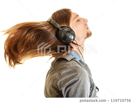 Passionate music lover. Man with headphones. Passionate music lover. Man with headphones. 119710756