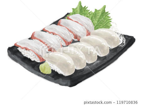 Watercolor sushi set (squid and octopus) 05_2 119710836