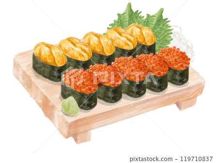 Watercolor sushi set (salmon roe and sea urchin) 07_1 119710837