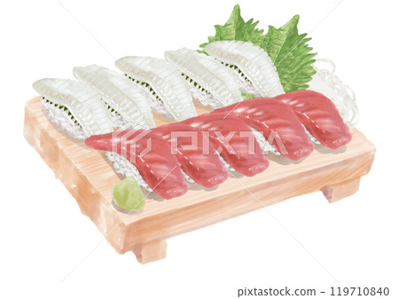 Watercolor sushi set (tuna and flounder) 13_1 Watercolor sushi set (tuna and flounder) 13_1 119710840