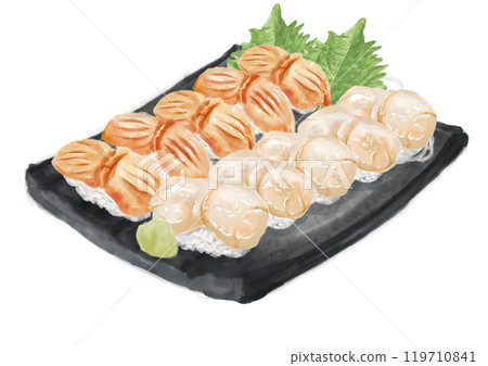 Watercolor sushi set (scallops and ark shell) 10_2 119710841