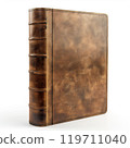 Vintage leather-bound photo album with distressed texture on white background 119711040