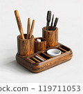 Elegant wooden desk organizer with compartments for stationery, enhancing office functionality and aesthetics 119711053