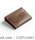 Brown leather wallet with white stitching on white background 119711061