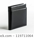 Black leather wallet isolated on white backdrop for stylish and practical accessory display 119711064