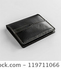 Black leather wallet featuring minimalist design on a white surface 119711066