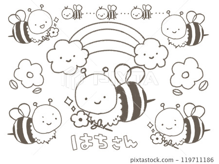 Lots of cute bee characters Coloring book Line drawing 119711186