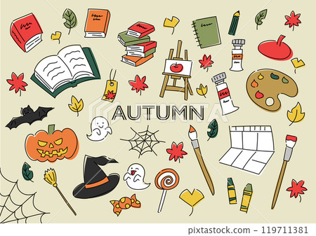Hand-drawn illustration set of autumn items 119711381