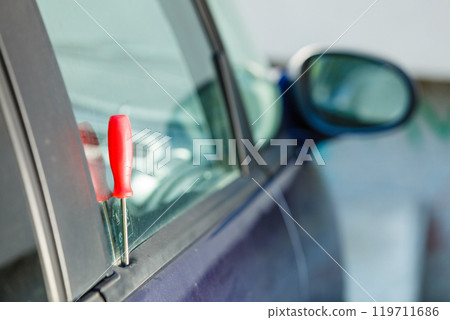 Screwdriver in car door after burglary 119711686