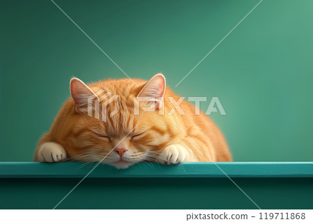 A cozy orange cat peacefully sleeping on a... - Stock Illustration ...