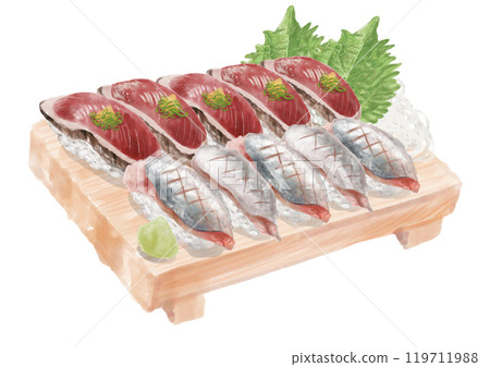 水彩壽司套餐（烤竹莢魚和鰹魚）12_1 119711988