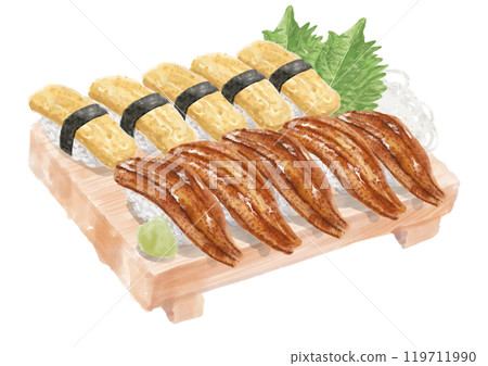 Watercolor sushi set (conger eel and egg) 11_1 Watercolor sushi set (conger eel and egg) 11_1 119711990