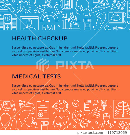 Health checkup and medical tests banner Health checkup and medical tests banner 119712069