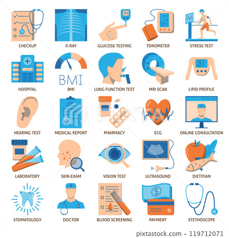 Medical checkup flat icon collection 119712071