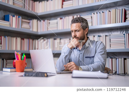 teachers day. teacher man offer education online. online school education. teacher at lesson during estudy. digital classroom. Online education of teacher in classroom. Digital education teachers day. teacher man offer education online. online school education. teacher at lesson during estudy. digital classroom. Online education of teacher in classroom. Digital education 119712246