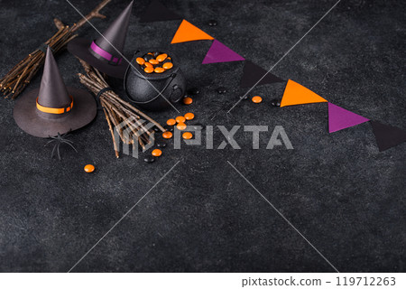 Halloween background with witches hat 119712263