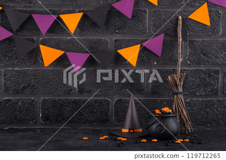 Halloween background with witches hat 119712265