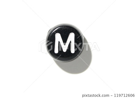 Black keyboard key with letter m isolated on white background with shadow Black keyboard key with letter m isolated on white background with shadow 119712606