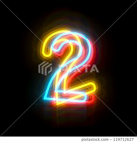 Three colors neon font Number 2 TWO 3D Three colors neon font Number 2 TWO 3D 119712627