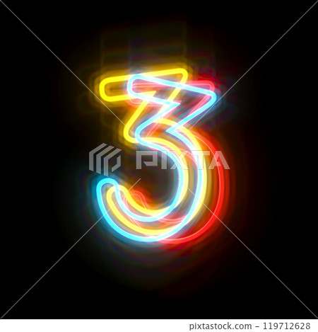 Three colors neon font Number 3 THREE 3D Three colors neon font Number 3 THREE 3D 119712628