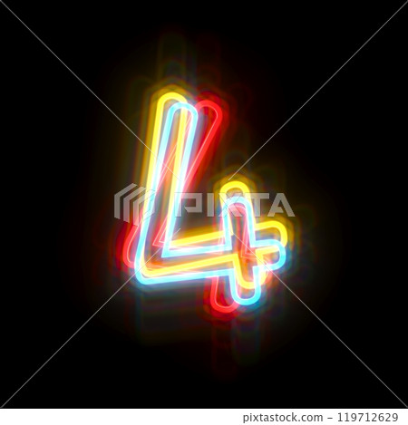 Three colors neon font Number 4 FOUR 3D 119712629
