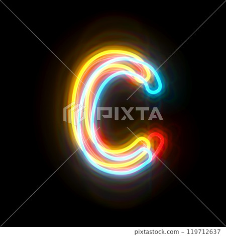Three colors neon font Letter C 3D 119712637