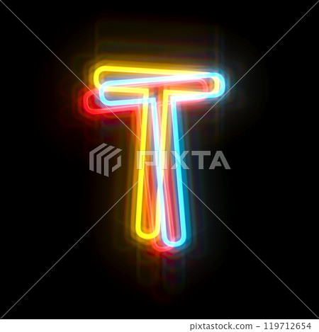 Three colors neon font Letter T 3D Three colors neon font Letter T 3D 119712654