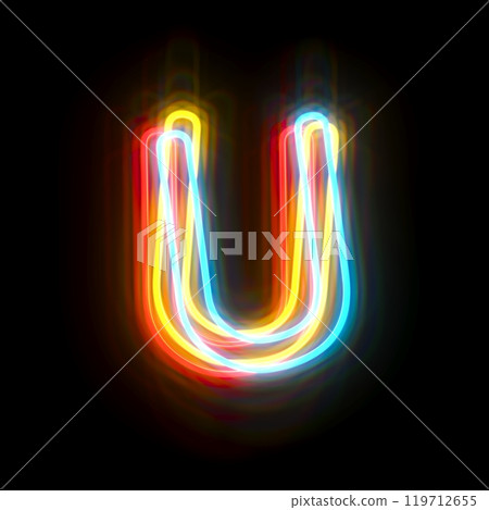 Three colors neon font Letter U 3D Three colors neon font Letter U 3D 119712655