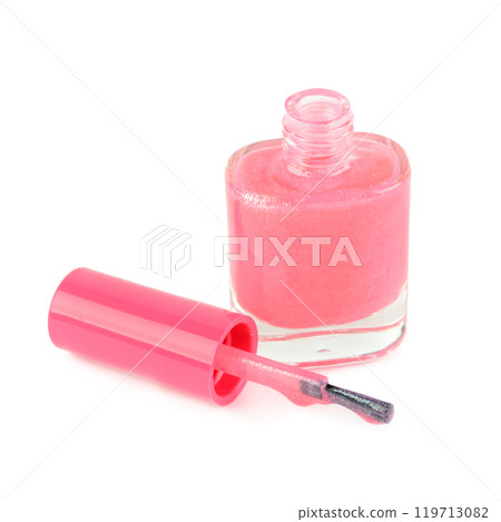 Pink nail polish isolated on white. 119713082