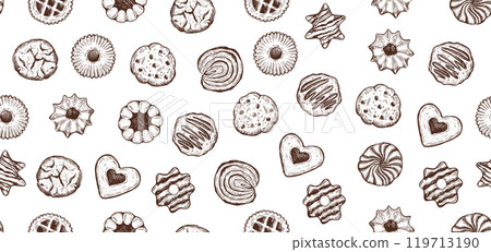 Christmas cookie set hand drawn illustration. Christmas cookie set hand drawn illustration. 119713190