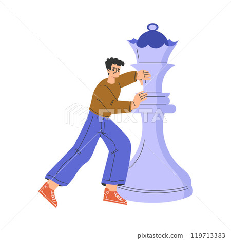 Man Character with Big Chess Queen Piece Vector Illustration 119713383