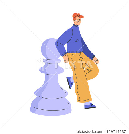Man Character with Big Chess Pawn Piece Vector Illustration 119713387