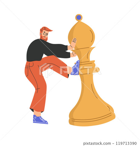 Man Character with Big Chess Bishop Piece Vector Illustration 119713390