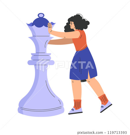 Woman Character with Big Chess Queen Piece Vector Illustration 119713393