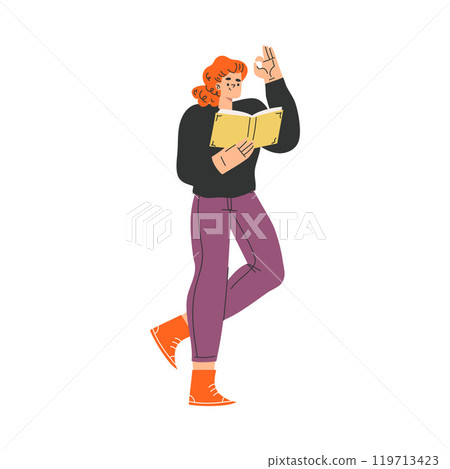 Woman with Book and Interesting Literature Enjoy Hobby Vector Illustration Woman with Book and Interesting Literature Enjoy Hobby Vector Illustration 119713423
