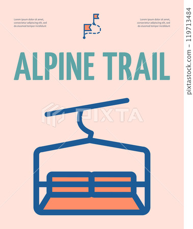 Alpine Trail Ski Resort Concept Vertical Invitation Placard Poster Banner Card Template. Vector Alpine Trail Ski Resort Concept Vertical Invitation Placard Poster Banner Card Template. Vector 119713484