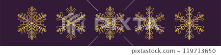 Golden snowflake. Icon of a snow flake made of a golden foil. 119713650