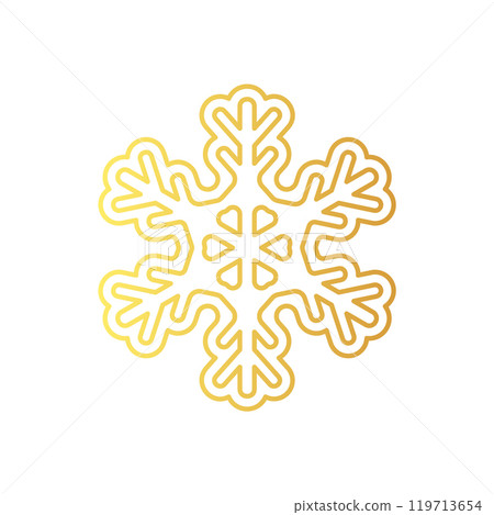 Golden snowflake icon. Foil snow flake stencil blueprint. 119713654