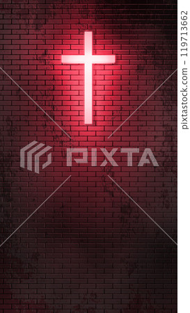 Church Brick Wall With a Crucifix. Vertical Banner 119713662