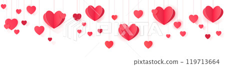 Seamless web banner of hanging paper hearts for website header decor and package design. Seamless web banner of hanging paper hearts for website header decor and package design. 119713664