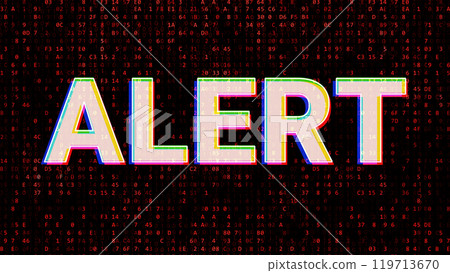 Alert Sign on Red Glitch Cryptographic Background. System Virus, Crypto Rug Pull, Blockchain Rekt Concept. Alert Sign on Red Glitch Cryptographic Background. System Virus, Crypto Rug Pull, Blockchain Rekt Concept. 119713670