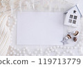 Mockup Card with Christmas Ornaments and White House Decoration for Festive Greeting or Invitation 119713779