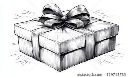 an outline line art modern drawing of wrapped present minimalist 119713783