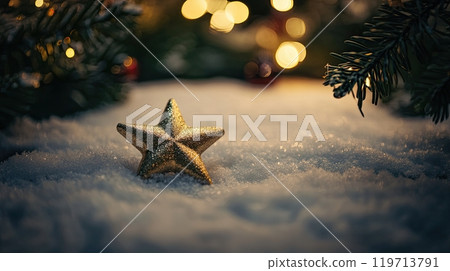 blurry christmas decor background llight red green and white colors with lights and trees and snow 119713791