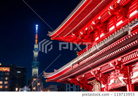 Senso-ji temple by night in Asakusa, Taito City, Tokyo, Japan 119713955