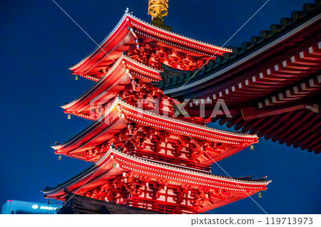 Senso-ji temple by night in Asakusa, Taito City, Tokyo, Japan Senso-ji temple by night in Asakusa, Taito City, Tokyo, Japan 119713973