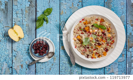 winter quinoa salad with roasted squash in a bowl winter quinoa salad with roasted squash in a bowl 119713977